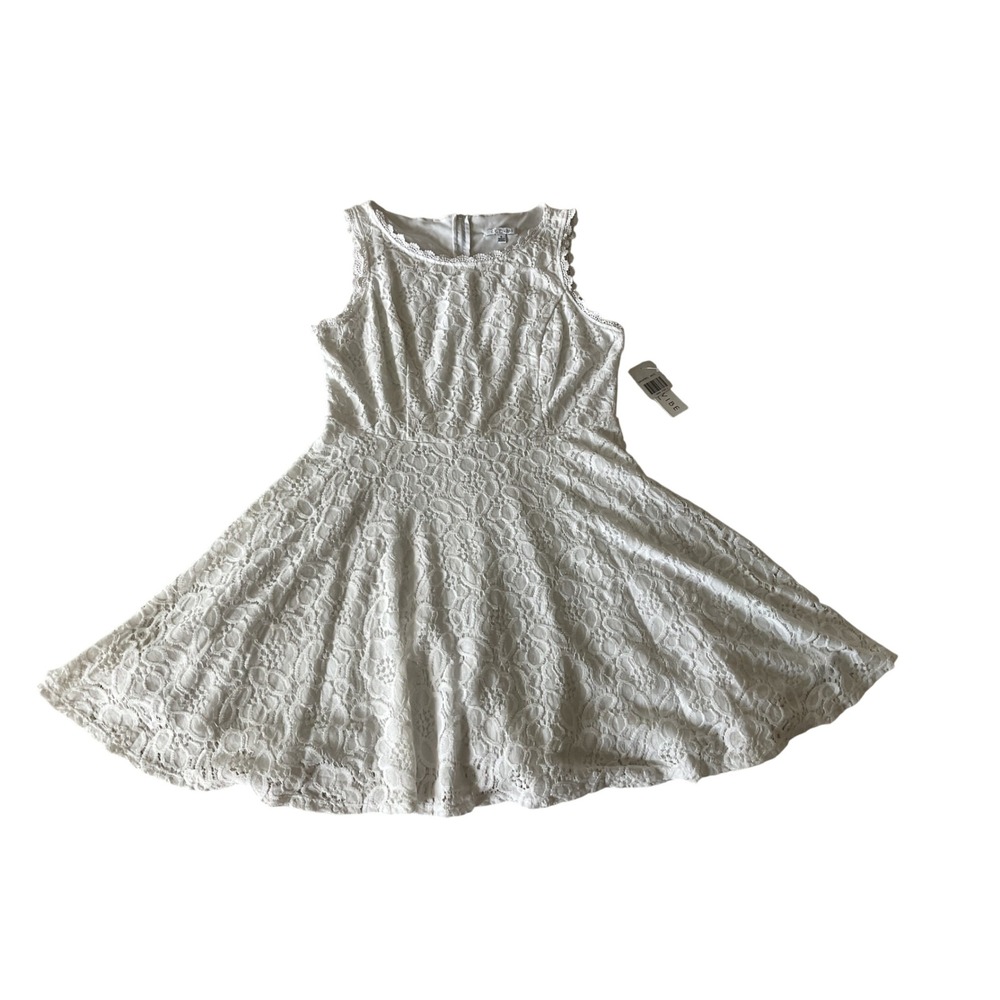 City Vibe Womens White Floral Lace Fit and Flare Mini Dress Size 9 NWT